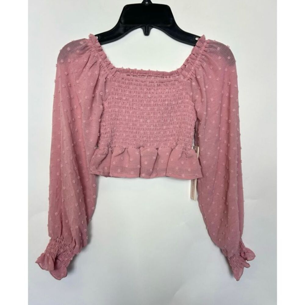 Aqua Girl Pink Swiss Dot Smocked Top Size S 7/8